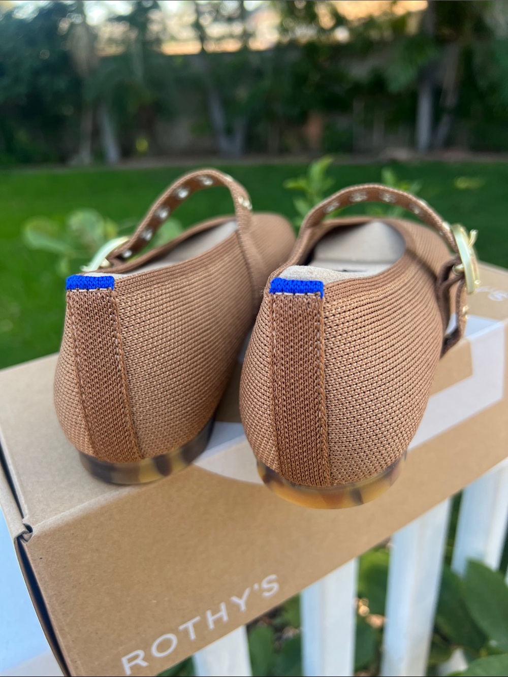 Rothy's Brown Mary Jane Flats with Gold Buckle and Grommet Strap Sz 8 Mary Jane - Picture 3 of 6